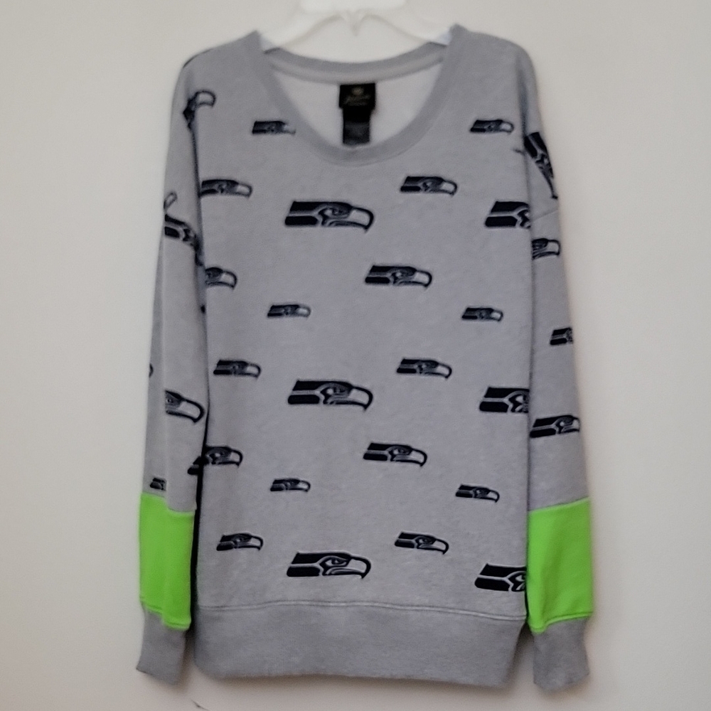 NFL Seahawk Gray Graphic Green Colorblock Long Sleeves Sweatshirt Junior 11/13